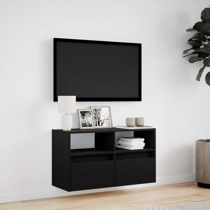 vidaXL TV Wall Cabinet with LED Lights Black 80x31x45 cm