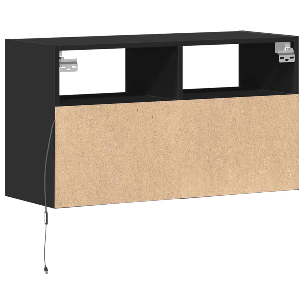 vidaXL TV Wall Cabinet with LED Lights Black 80x31x45 cm