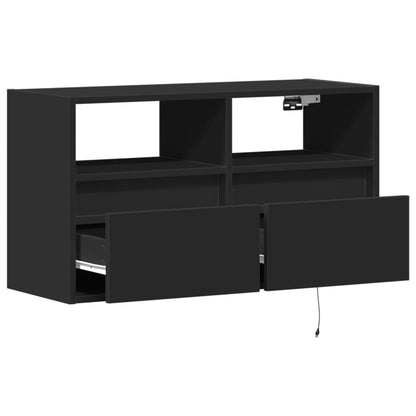 vidaXL TV Wall Cabinet with LED Lights Black 80x31x45 cm