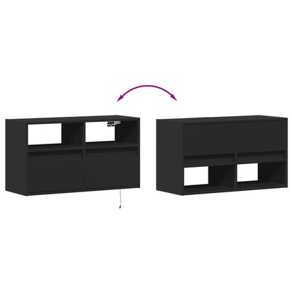 vidaXL TV Wall Cabinet with LED Lights Black 80x31x45 cm