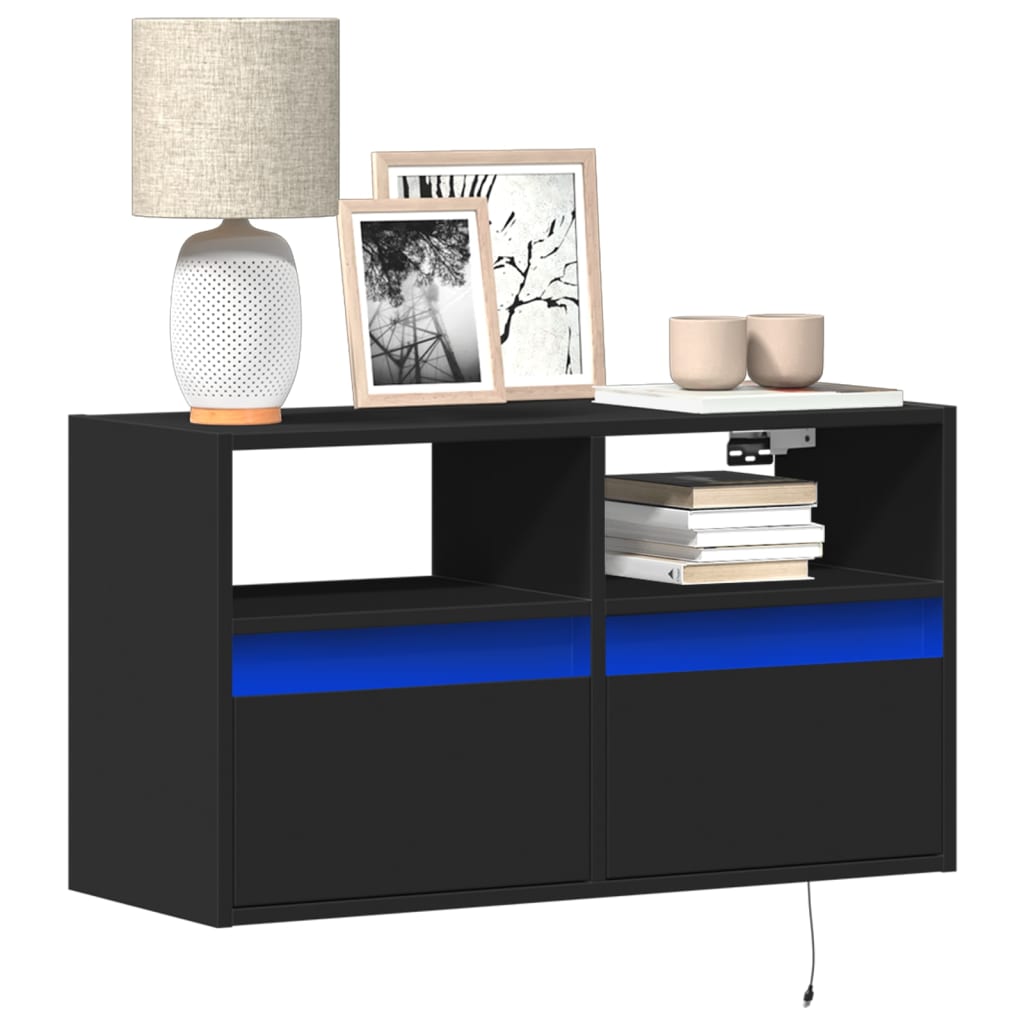 vidaXL TV Wall Cabinet with LED Lights Black 80x31x45 cm