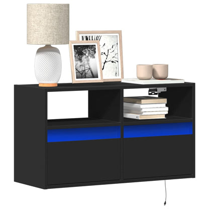 vidaXL TV Wall Cabinet with LED Lights Black 80x31x45 cm