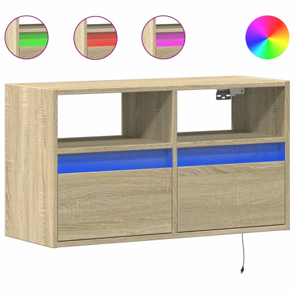 vidaXL TV Wall Cabinet with LED Lights Sonoma Oak 80x31x45 cm