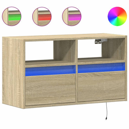 vidaXL TV Wall Cabinet with LED Lights Sonoma Oak 80x31x45 cm