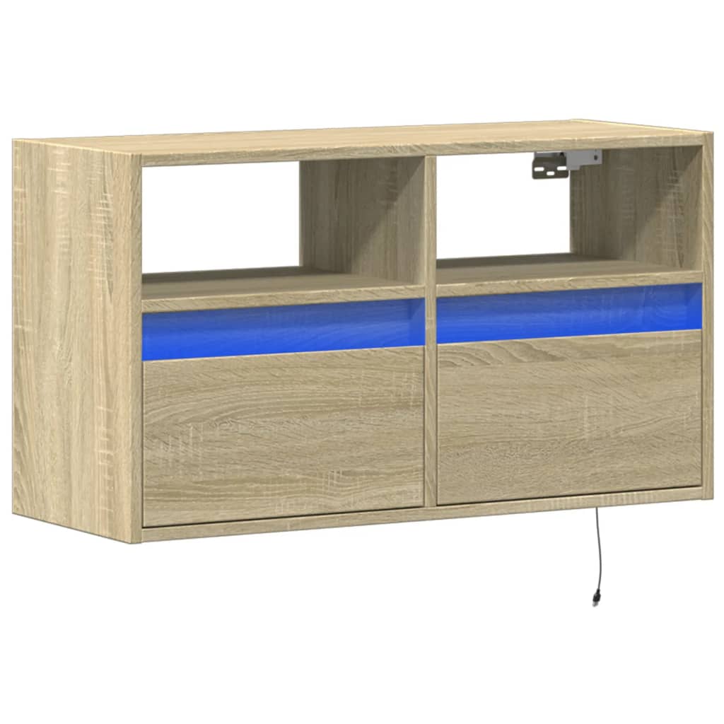 vidaXL TV Wall Cabinet with LED Lights Sonoma Oak 80x31x45 cm