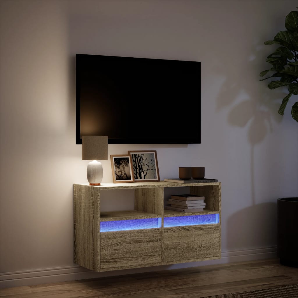 vidaXL TV Wall Cabinet with LED Lights Sonoma Oak 80x31x45 cm