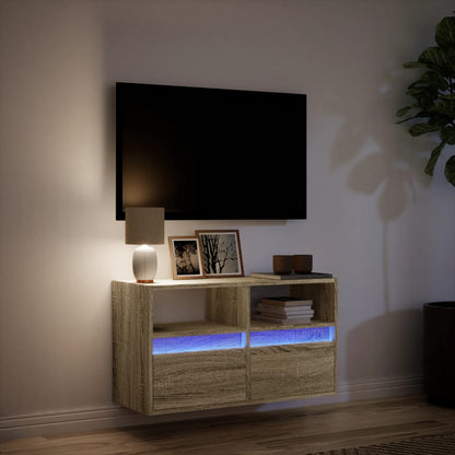 vidaXL TV Wall Cabinet with LED Lights Sonoma Oak 80x31x45 cm