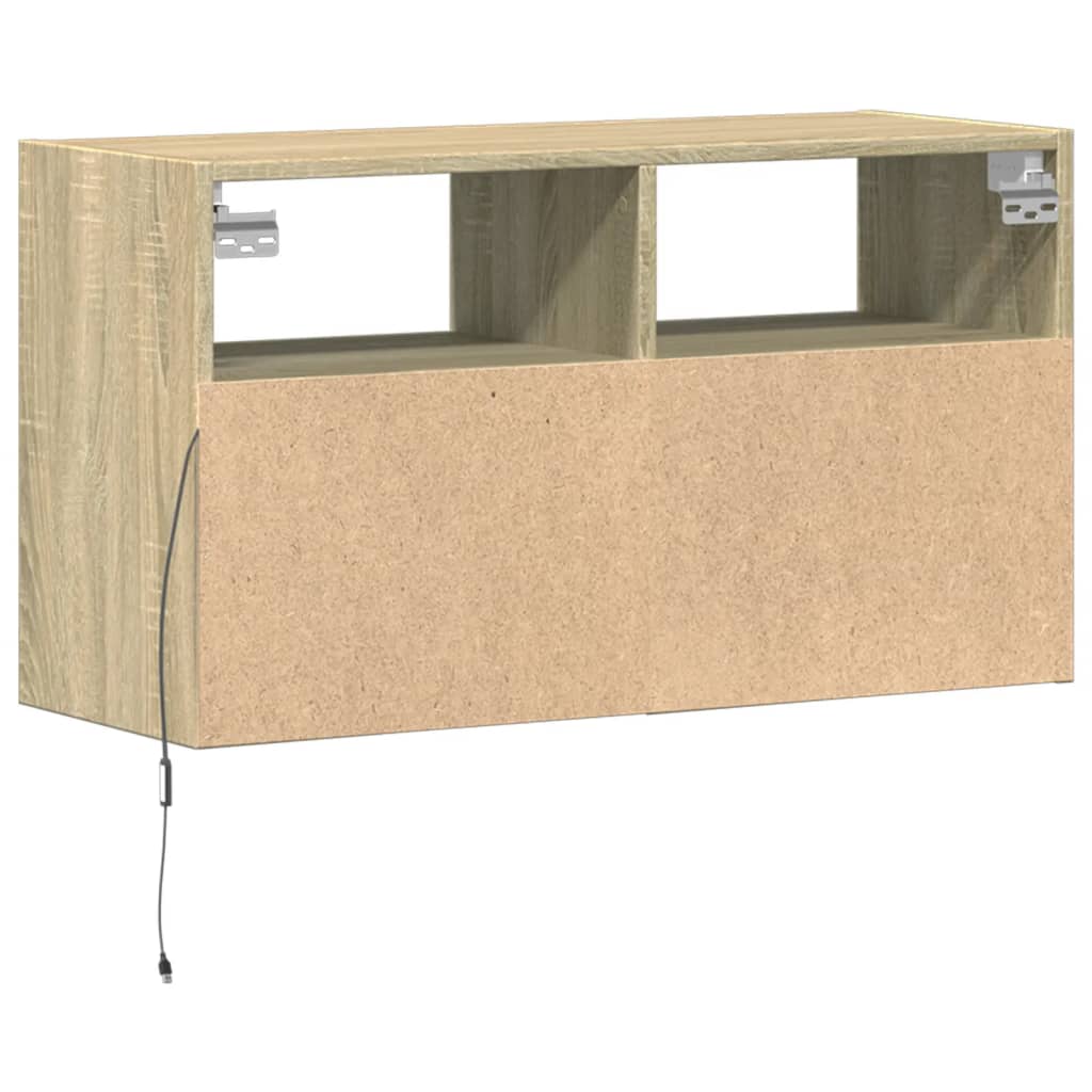 vidaXL TV Wall Cabinet with LED Lights Sonoma Oak 80x31x45 cm