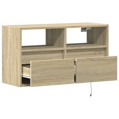 vidaXL TV Wall Cabinet with LED Lights Sonoma Oak 80x31x45 cm