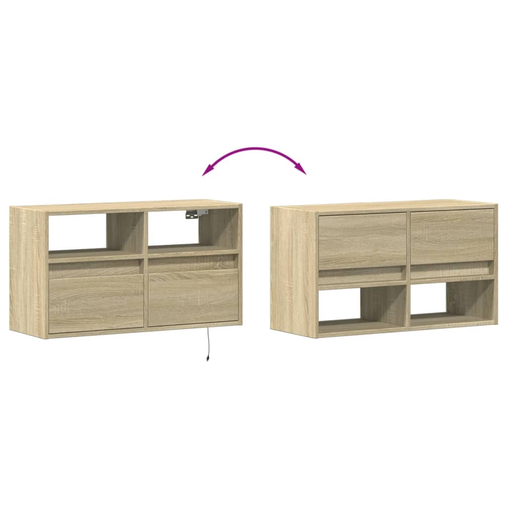 vidaXL TV Wall Cabinet with LED Lights Sonoma Oak 80x31x45 cm
