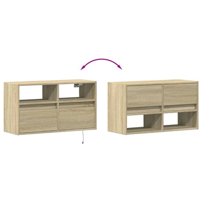 vidaXL TV Wall Cabinet with LED Lights Sonoma Oak 80x31x45 cm