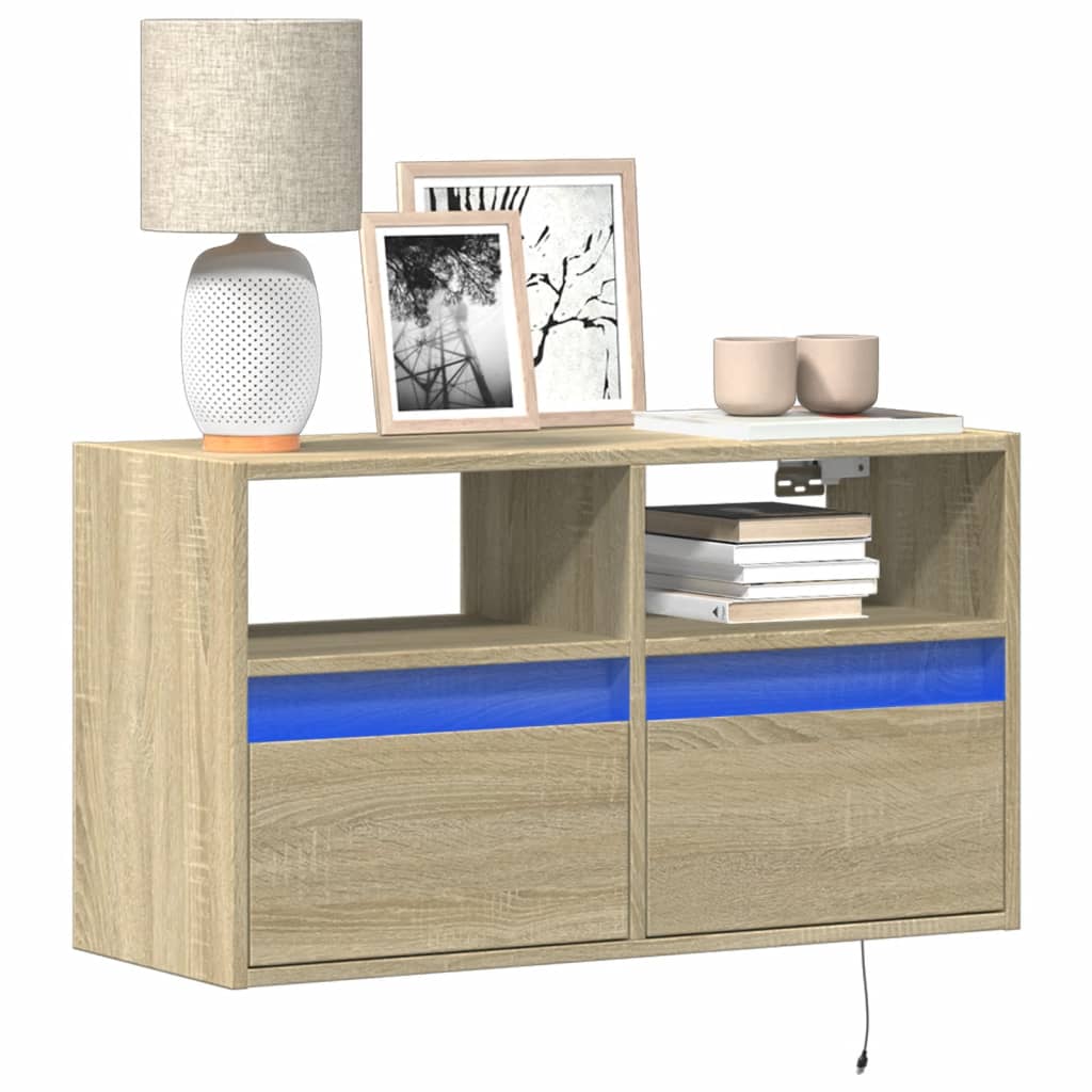 vidaXL TV Wall Cabinet with LED Lights Sonoma Oak 80x31x45 cm
