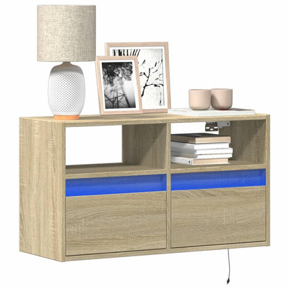 vidaXL TV Wall Cabinet with LED Lights Sonoma Oak 80x31x45 cm