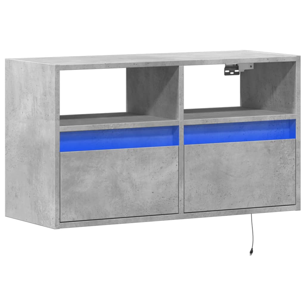vidaXL TV Wall Cabinet with LED Lights Concrete Grey 80x31x45 cm