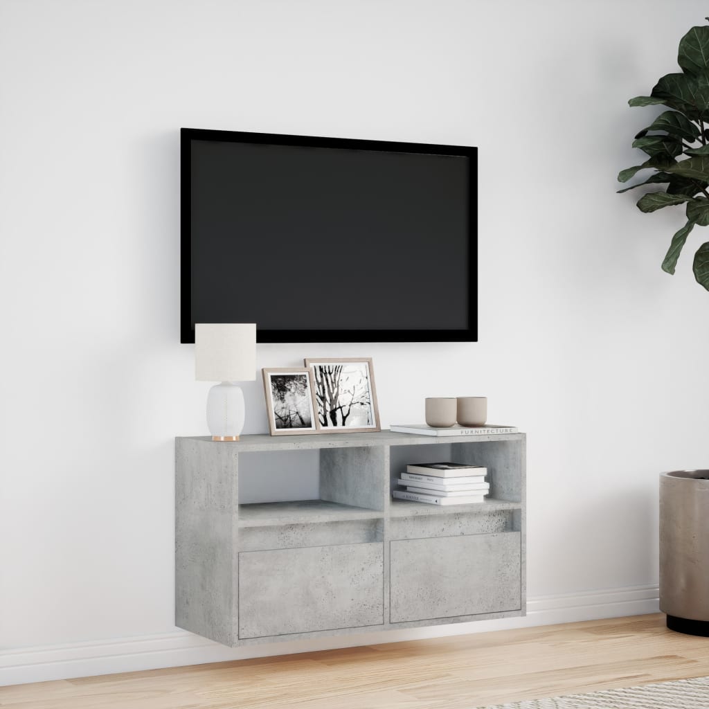 vidaXL TV Wall Cabinet with LED Lights Concrete Grey 80x31x45 cm