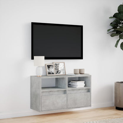 vidaXL TV Wall Cabinet with LED Lights Concrete Grey 80x31x45 cm