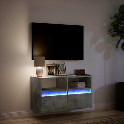 vidaXL TV Wall Cabinet with LED Lights Concrete Grey 80x31x45 cm