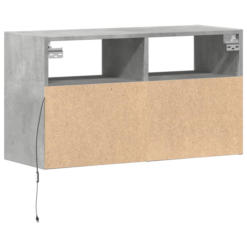 vidaXL TV Wall Cabinet with LED Lights Concrete Grey 80x31x45 cm