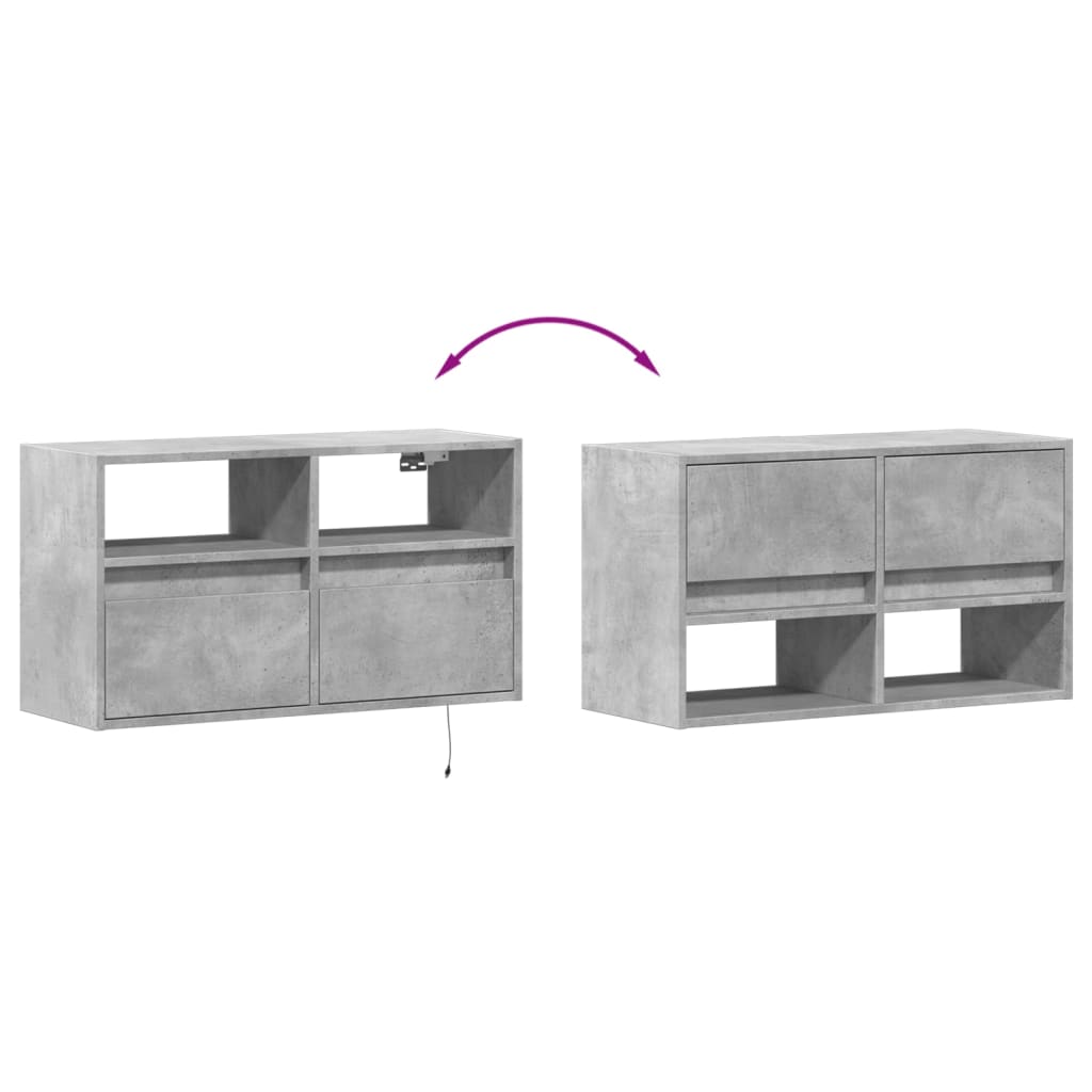 vidaXL TV Wall Cabinet with LED Lights Concrete Grey 80x31x45 cm