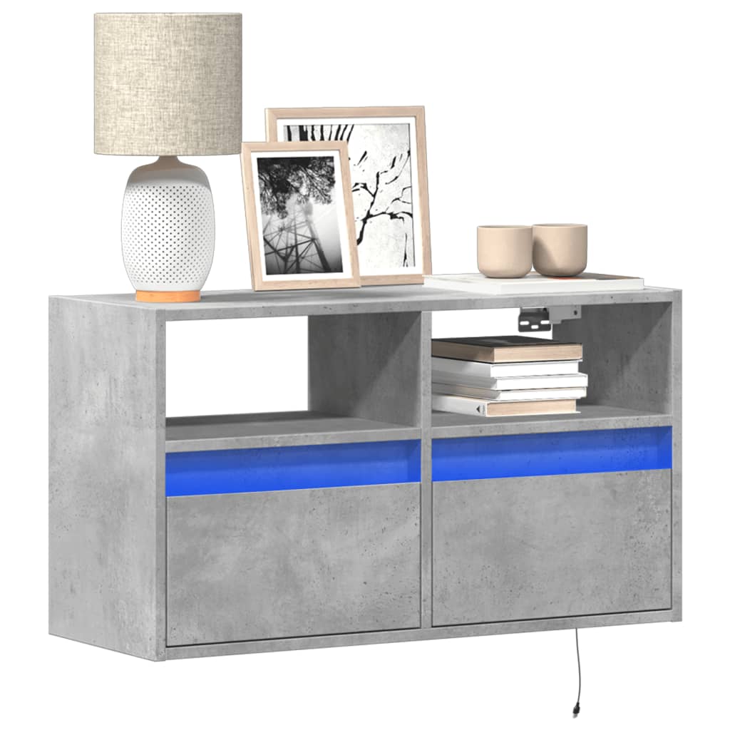 vidaXL TV Wall Cabinet with LED Lights Concrete Grey 80x31x45 cm
