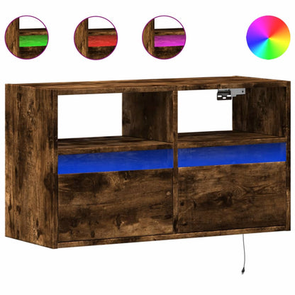vidaXL TV Wall Cabinet with LED Lights Smoked Oak 80x31x45 cm