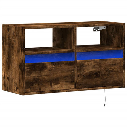 vidaXL TV Wall Cabinet with LED Lights Smoked Oak 80x31x45 cm
