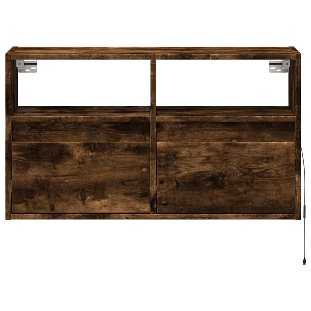 vidaXL TV Wall Cabinet with LED Lights Smoked Oak 80x31x45 cm