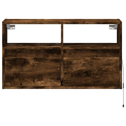 vidaXL TV Wall Cabinet with LED Lights Smoked Oak 80x31x45 cm