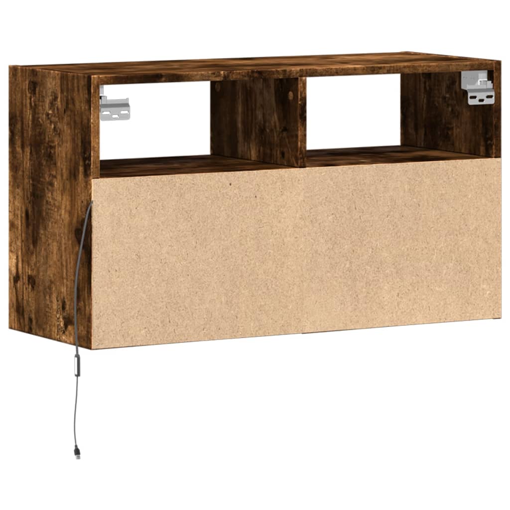 vidaXL TV Wall Cabinet with LED Lights Smoked Oak 80x31x45 cm