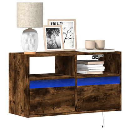 vidaXL TV Wall Cabinet with LED Lights Smoked Oak 80x31x45 cm