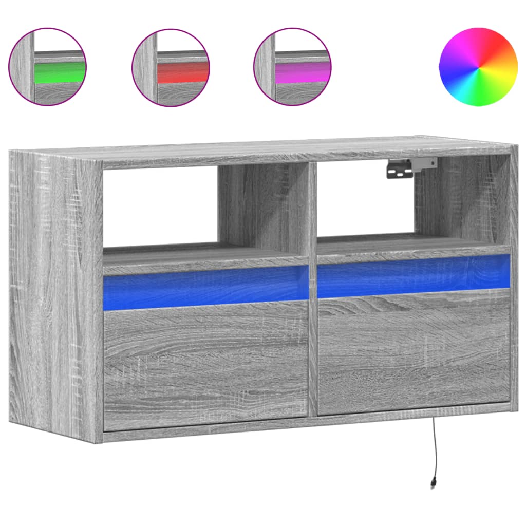 vidaXL TV Wall Cabinet with LED Lights Grey Sonoma 80x31x45 cm