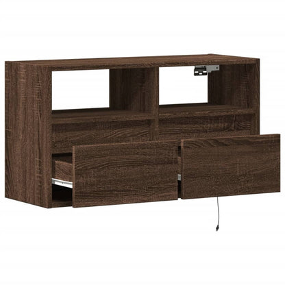 vidaXL TV Wall Cabinet with LED Lights Brown Oak 80x31x45 cm