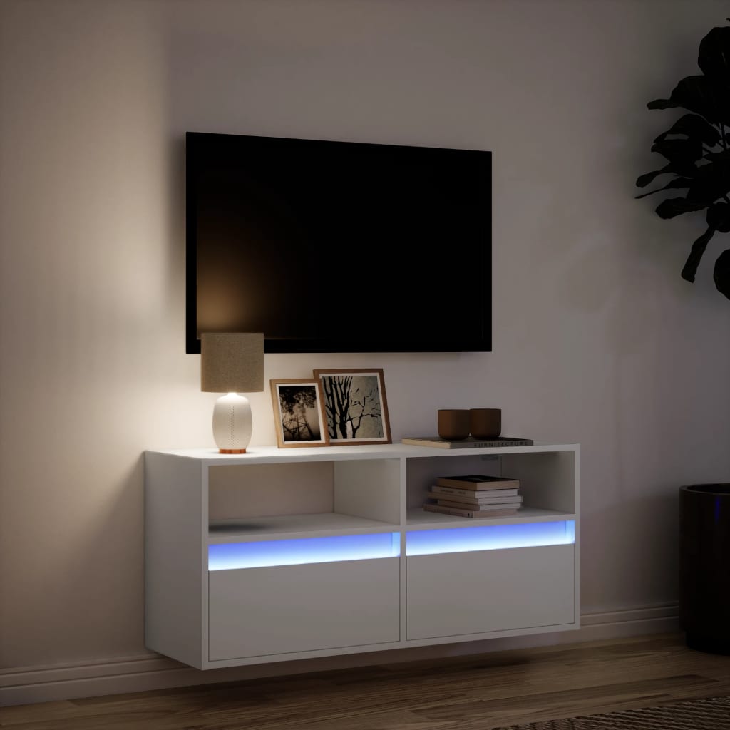 vidaXL TV Wall Cabinet with LED Lights White 100x31x45 cm