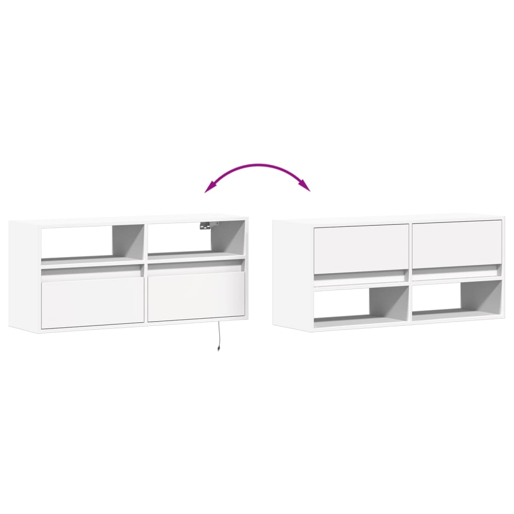 vidaXL TV Wall Cabinet with LED Lights White 100x31x45 cm