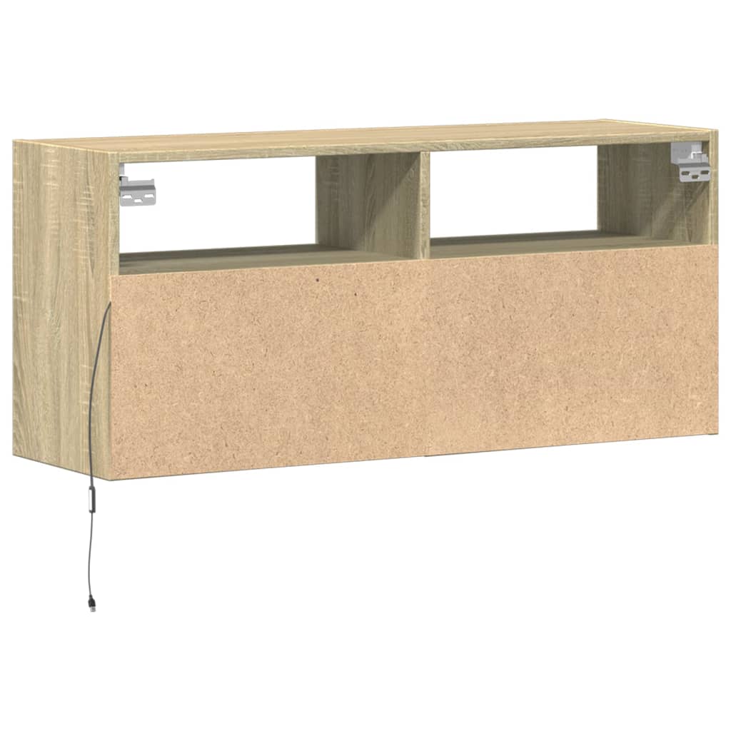 vidaXL TV Wall Cabinet with LED Lights Sonoma Oak 100x31x45 cm