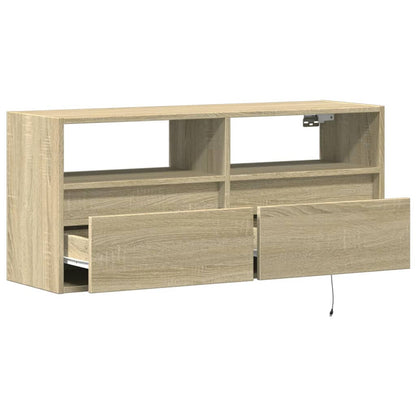 vidaXL TV Wall Cabinet with LED Lights Sonoma Oak 100x31x45 cm