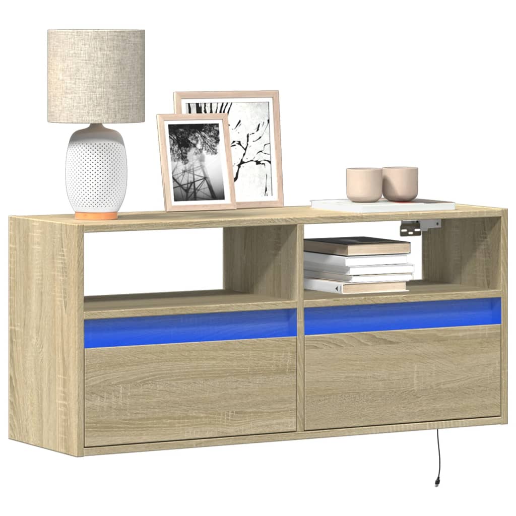 vidaXL TV Wall Cabinet with LED Lights Sonoma Oak 100x31x45 cm