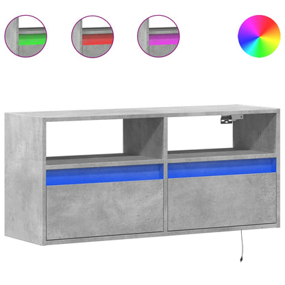 vidaXL TV Wall Cabinet with LED Lights Concrete Grey 100x31x45 cm