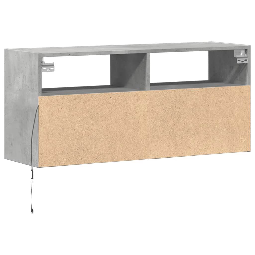 vidaXL TV Wall Cabinet with LED Lights Concrete Grey 100x31x45 cm