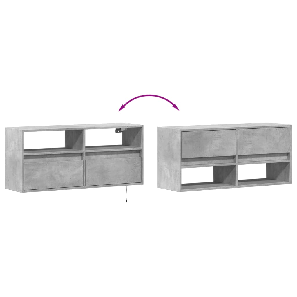 vidaXL TV Wall Cabinet with LED Lights Concrete Grey 100x31x45 cm