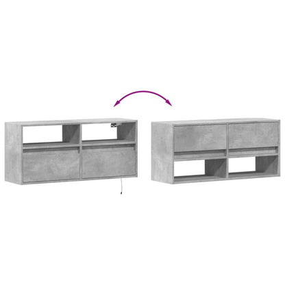 vidaXL TV Wall Cabinet with LED Lights Concrete Grey 100x31x45 cm
