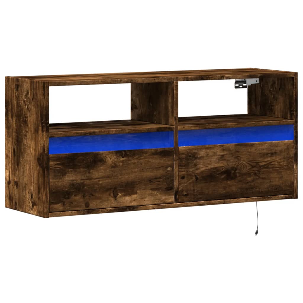 vidaXL TV Wall Cabinet with LED Lights Smoked Oak 100x31x45 cm