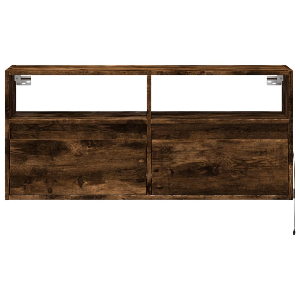 vidaXL TV Wall Cabinet with LED Lights Smoked Oak 100x31x45 cm