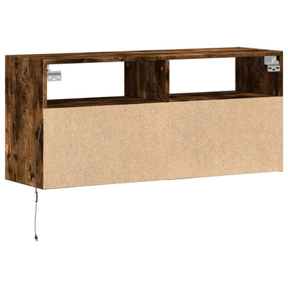 vidaXL TV Wall Cabinet with LED Lights Smoked Oak 100x31x45 cm