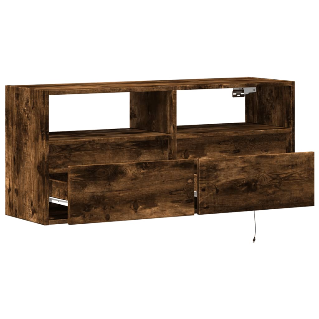 vidaXL TV Wall Cabinet with LED Lights Smoked Oak 100x31x45 cm