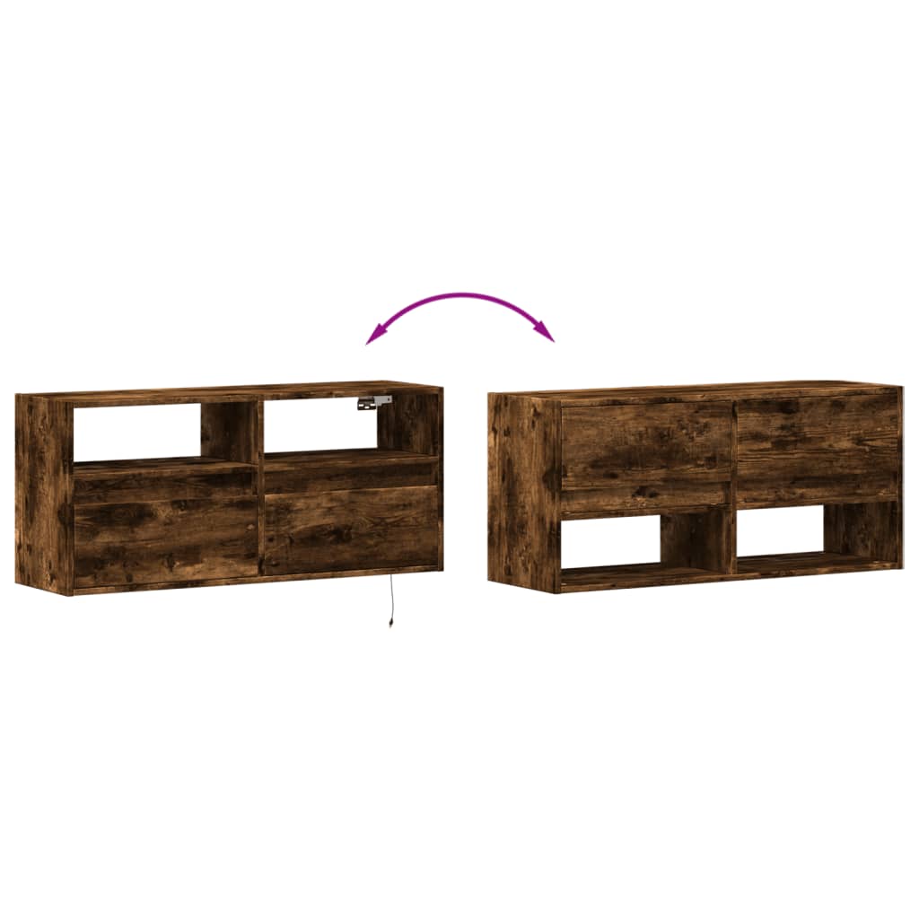 vidaXL TV Wall Cabinet with LED Lights Smoked Oak 100x31x45 cm