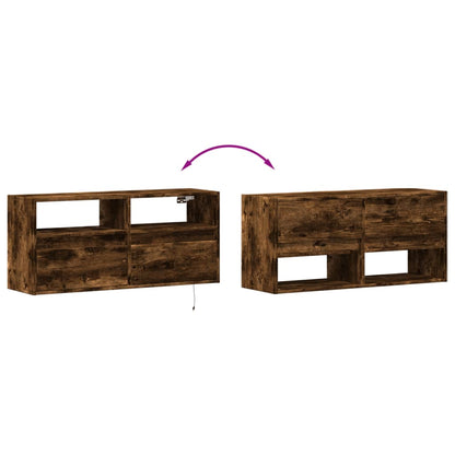 vidaXL TV Wall Cabinet with LED Lights Smoked Oak 100x31x45 cm