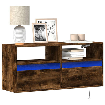 vidaXL TV Wall Cabinet with LED Lights Smoked Oak 100x31x45 cm