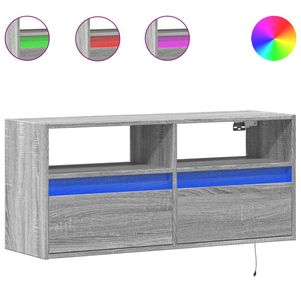 vidaXL TV Wall Cabinet with LED Lights Grey Sonoma 100x31x45 cm