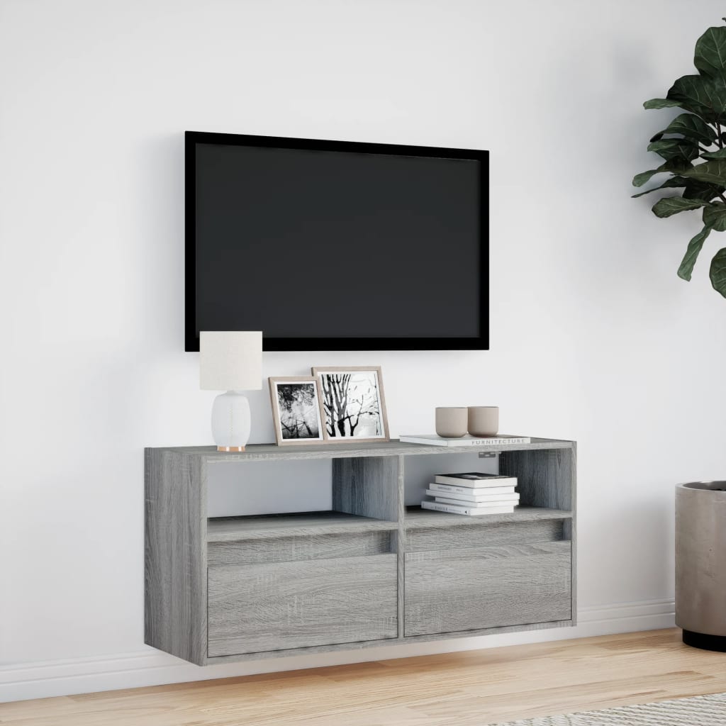 vidaXL TV Wall Cabinet with LED Lights Grey Sonoma 100x31x45 cm